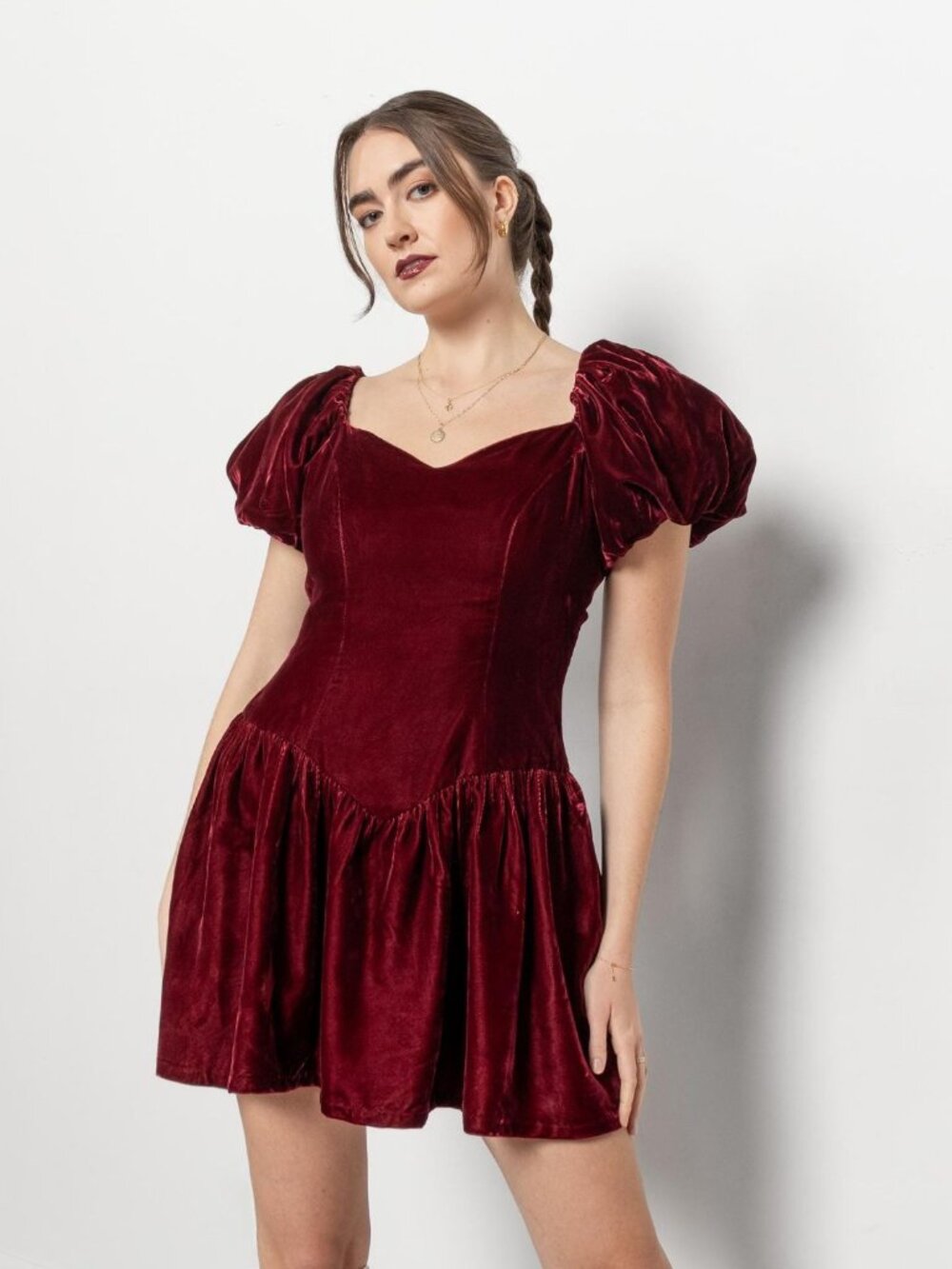 VELVET HOLIDAY DRESS Cocktail Mini Red Vintage 80's / Medium